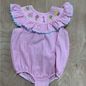 Pink Gingham Baby 1st Birthday Romper